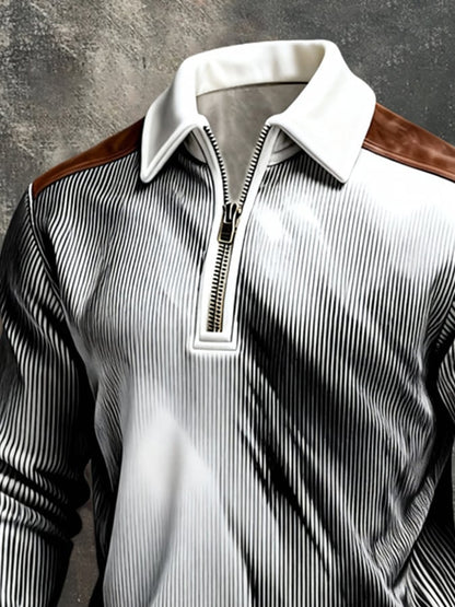 Men's Retro Color Block Print Color-Blocked Zip-Up Sweatshirt