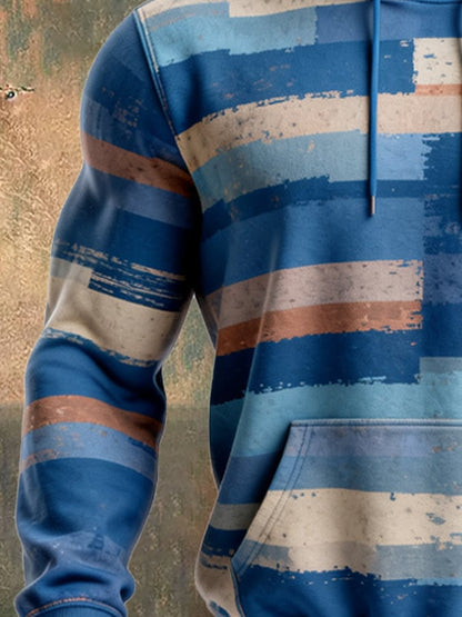 Men's Retro Distressed Color Block Print Casual Long Sleeve Sweatshirt