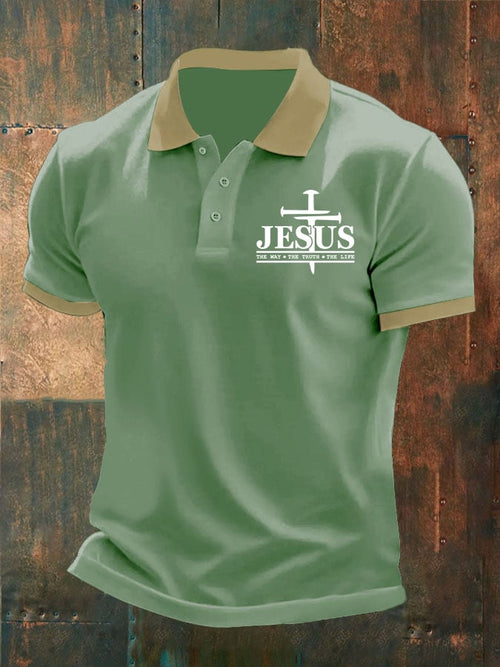 Men'S Faith Cross Print Polo Shirt