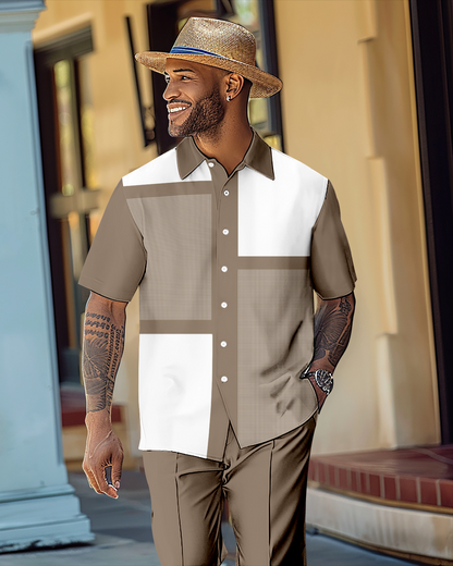 Men's Retro Gorgeous Short Sleeve Shirt Walking Suit 1062