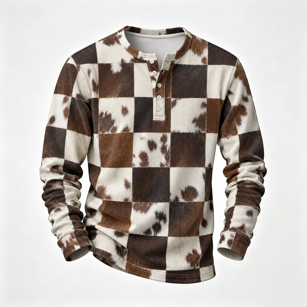 Men's Checkered Long-Sleeve Henley Shirt