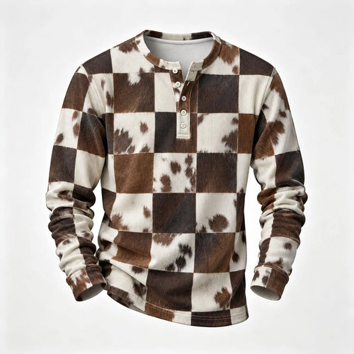 Men's Checkered Long-Sleeve Henley Shirt