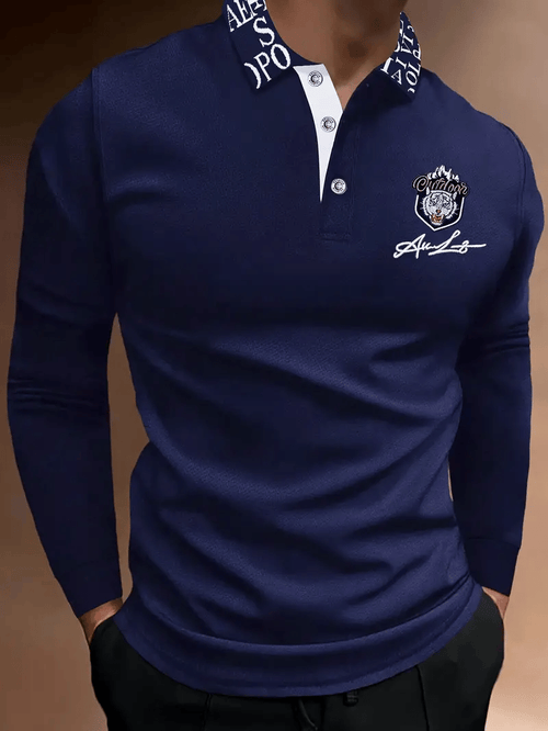 Men's Business Light Luxury Striped Print Lapel Polo Shirt