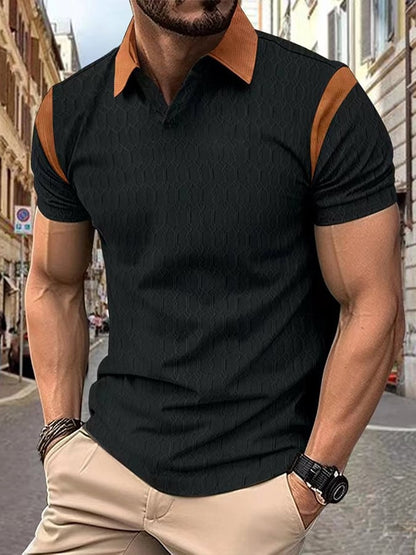 Men's Geometric Jacquard Fabric Fashionable Casual Polo Shirt
