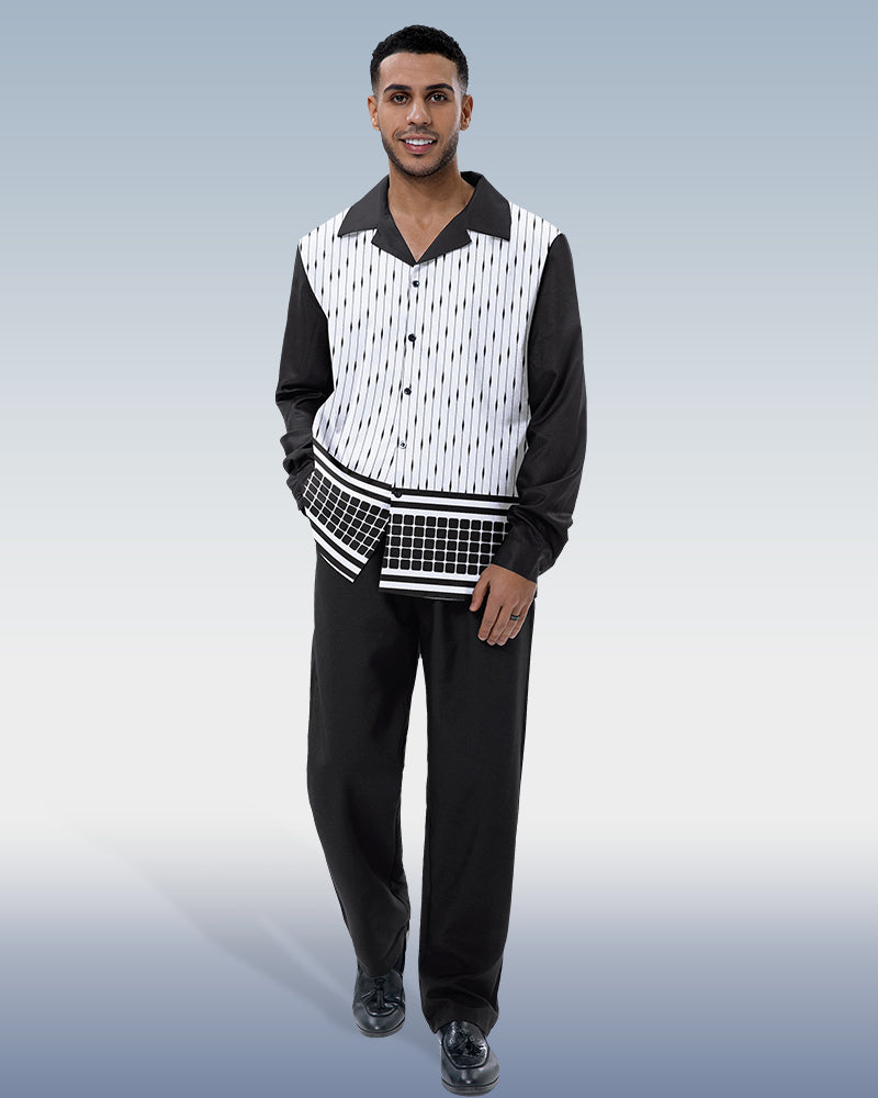 Suitmens Men's Black Abstract Print 2-Piece Long Sleeve Suit 002