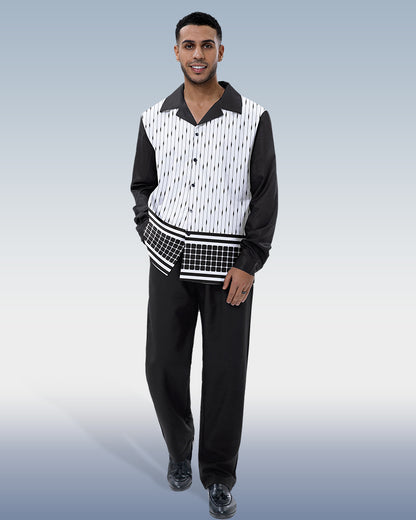 Suitmens Men's Black Abstract Print 2-Piece Long Sleeve Suit 002