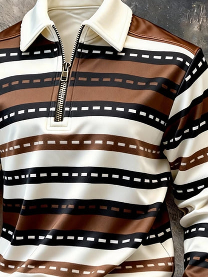 Men's Retro Color Block Print Color-Blocked Zip-Up Sweatshirt