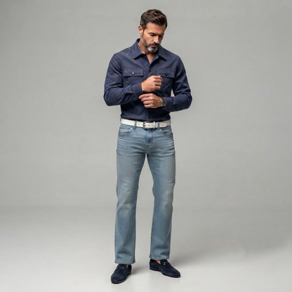 Men's Suede Solid Color Double Chest Pockets Snap Buttons Casual Long Sleeve Shirt
