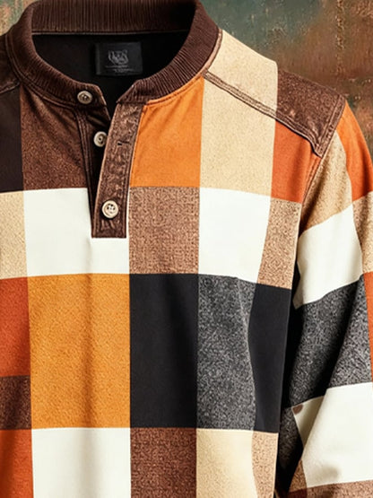 Men's Retro Colorblock Henley Sweatshirt