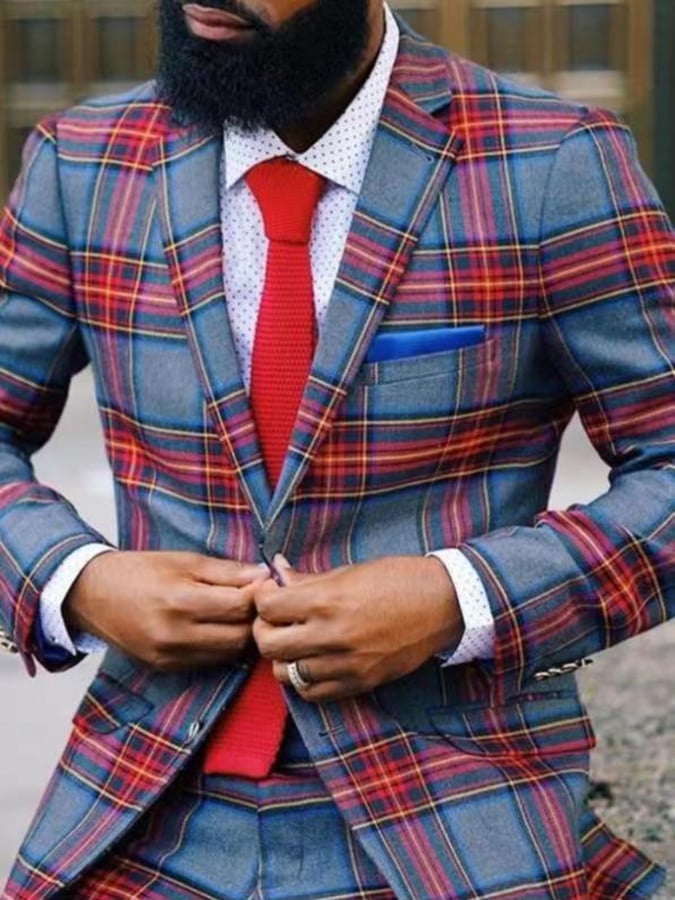 Men's Plaid Single Breasted Notch Lapel Slim Fit Blazer