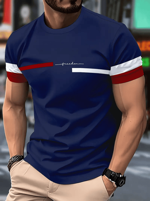 Men's Business Stripe Logo Print Short Sleeve T-Shirt