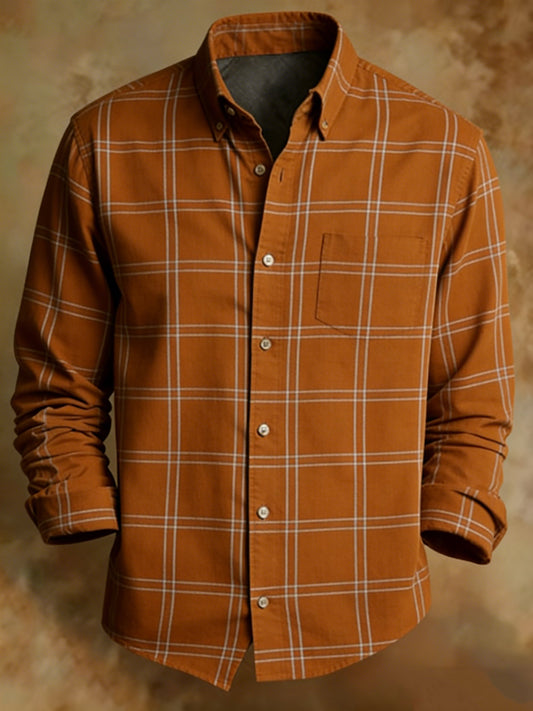 Men's Retro Geometric Plaid Classic Print Shirt