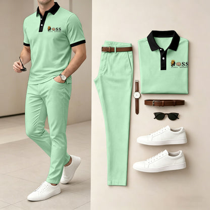 Men's Short-Sleeve Polo Shirt and Pants Two-Piece Set