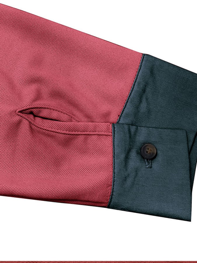 Men's Fashion Color Blocking Half Button Long Sleeve Polo Shirt