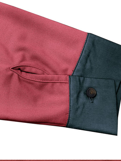 Men's Fashion Color Blocking Half Button Long Sleeve Polo Shirt
