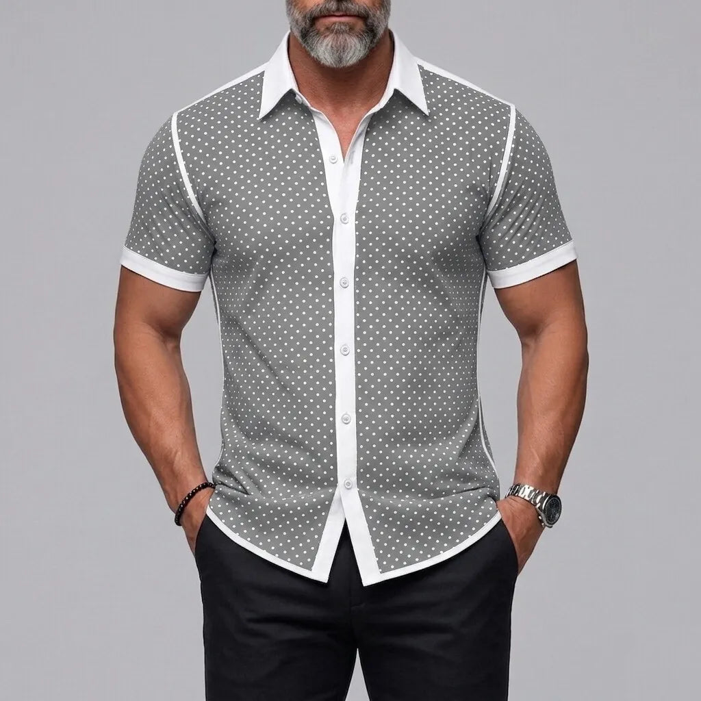 Men's Vintage Polka Dot Print Button-Up Slim Short Sleeve Shirt