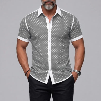 Men's Vintage Polka Dot Print Button-Up Slim Short Sleeve Shirt