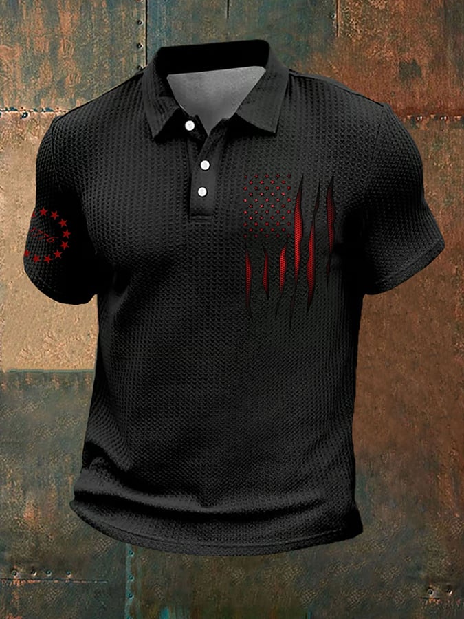 Men's Vintage Flag 1776 Printed Polo Shirt