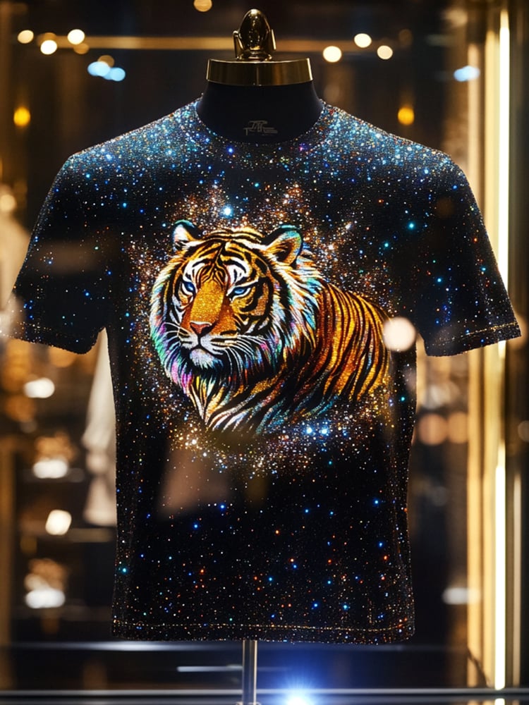 Men's Business Tiger Print Short Sleeve T-Shirt