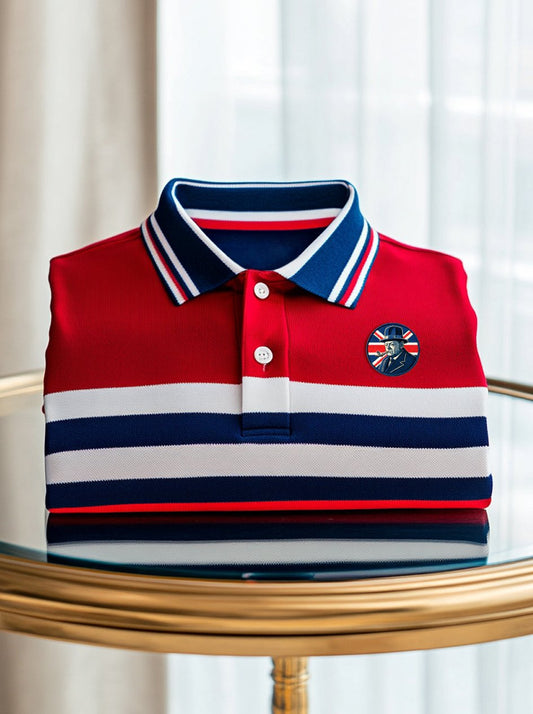 Men's Business Union Jack Casual Button Short Sleeve Polo Shirt