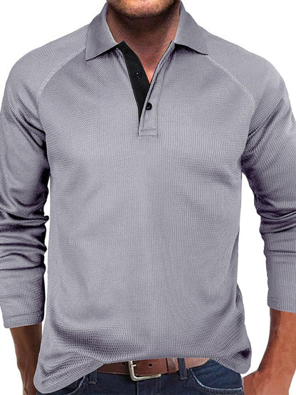 Athletic Casual Waffle Long Sleeve Half Button Polo Shirt