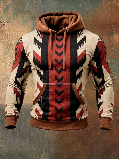 Men's Retro Stitching Contrast Color Hooded Sweatshirt