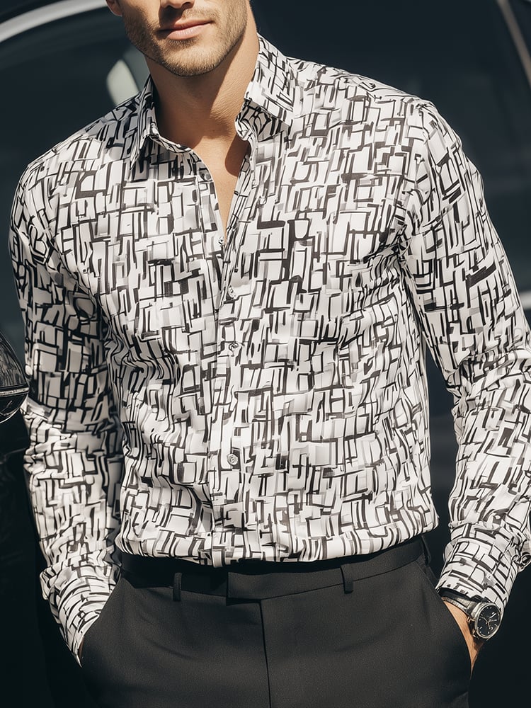 Men's Casual Printed Long Sleeve Business Shirt