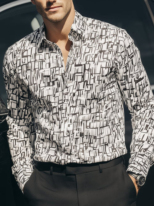 Men's Casual Printed Long Sleeve Business Shirt