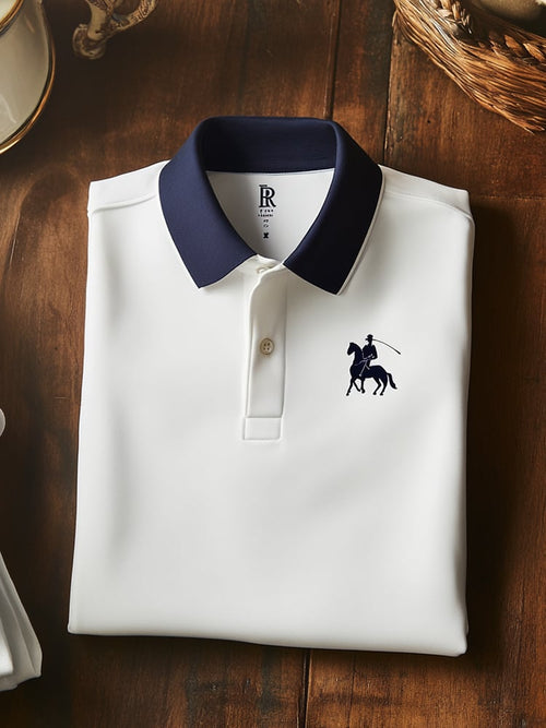 Men's Classic Business Check Logo Button Short Sleeve Polo Shirt