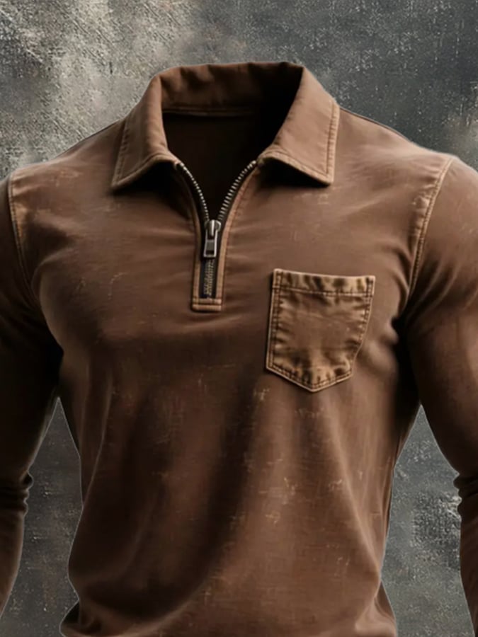 Men'S Vintage Washed Cotton Long-Sleeved T-Shirt
