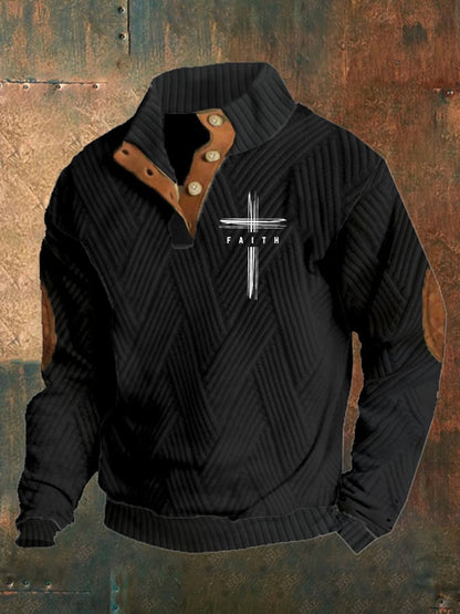 Men's Retro Faith Design Jacquard Plaid Fabric Casual Sweatshirt