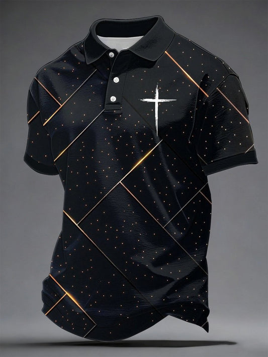 Men's Faith Cross Print Polo Shirt