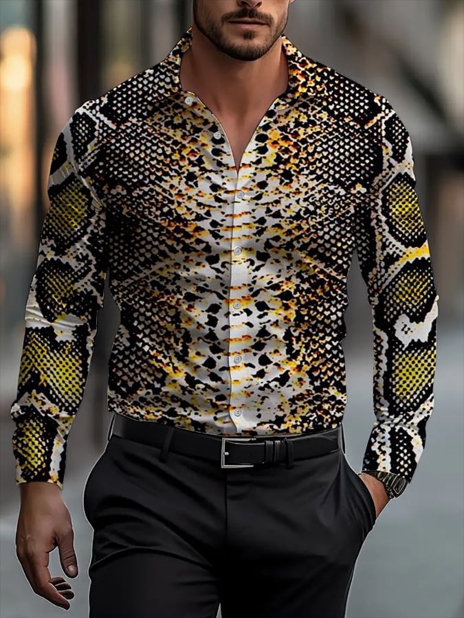 Men's Classic Business Snakeskin Long Sleeve Shirt