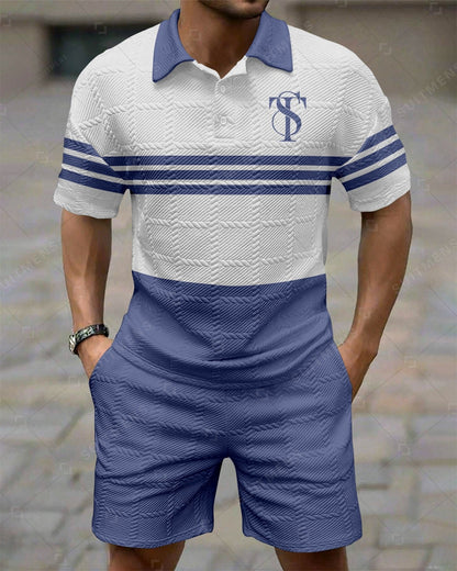 Men's Simple Textured Summer Polo Shirt Set 256