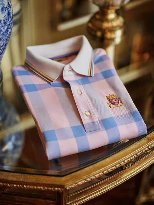 Men's Classic Business Check Logo Button Short Sleeve Polo Shirt