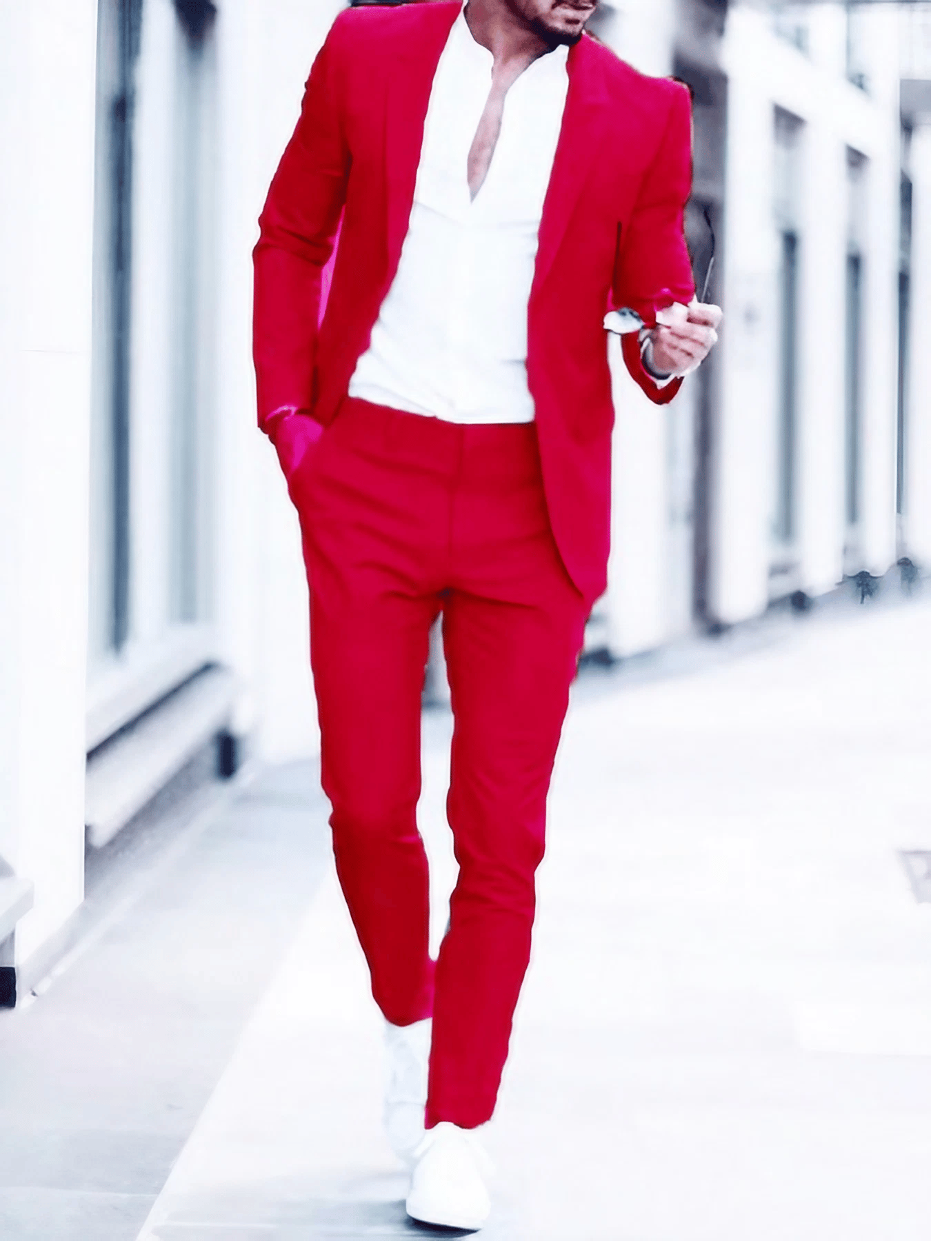 Men's Business Single-Breasted Solid Color Two-Piece Suit