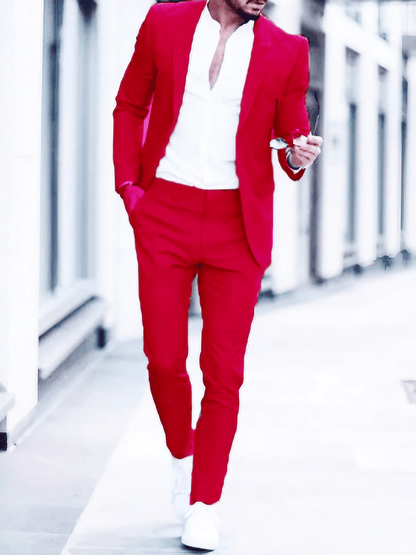 Men's Business Single-Breasted Solid Color Two-Piece Suit
