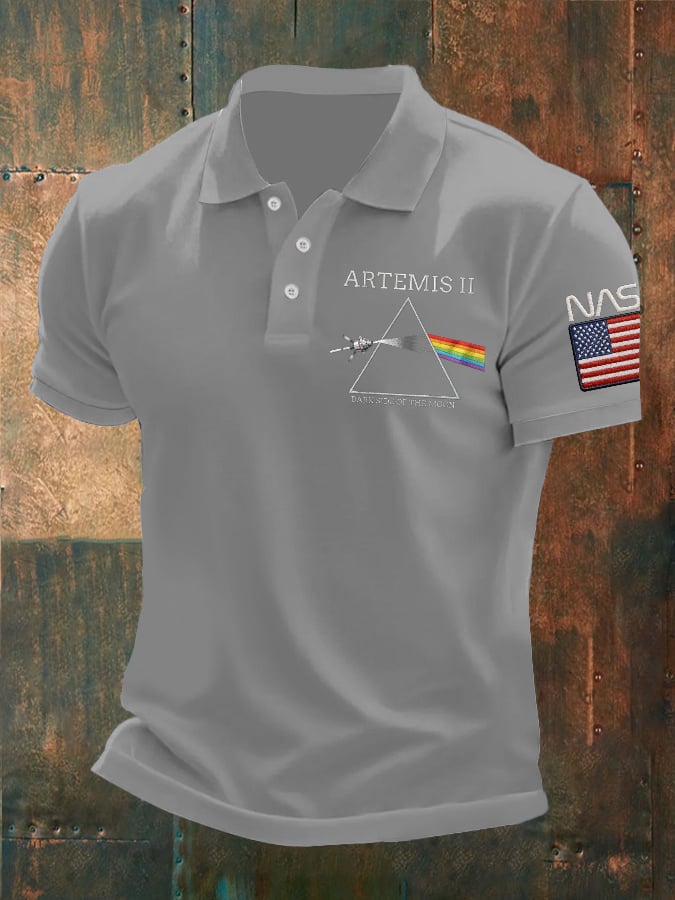 Men's Artemis II Dark Side Of The Moon Printed Polo Shirt