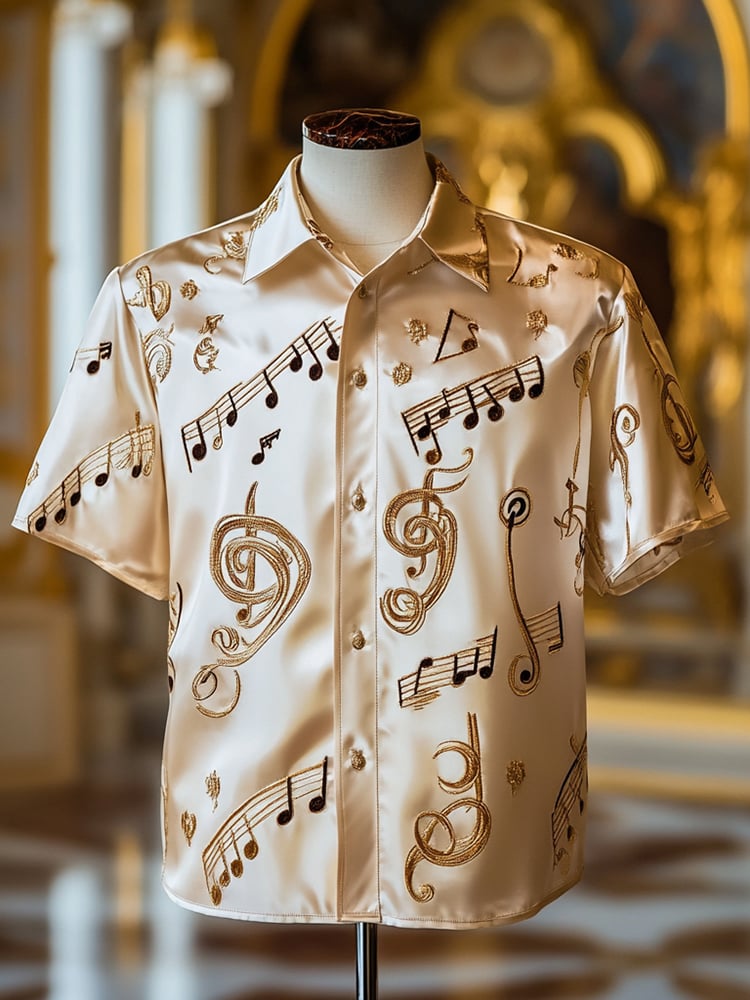 Men's Satin Luxe Print Short Sleeve Button Shirt