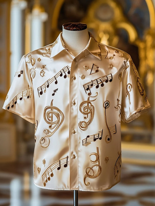 Men's Satin Luxe Print Short Sleeve Button Shirt