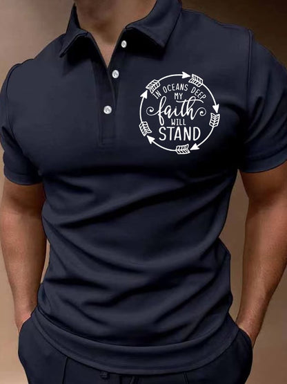 In Oceans Deep My Faith Will Stand Men's Short Sleeve Casual Printed POLO Shirt