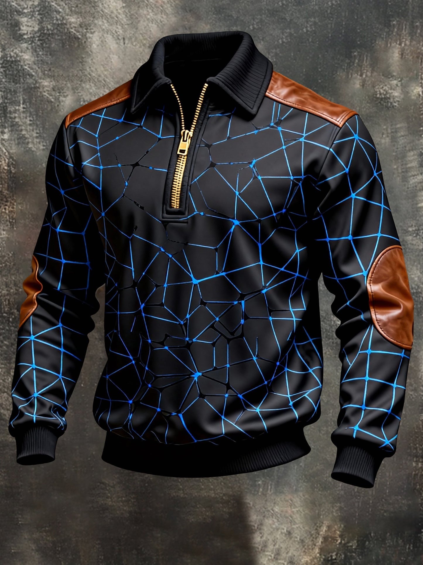Men's Vintage Color-Block Printed Zip-Up Hoodie