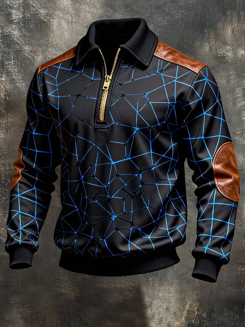 Men's Vintage Color-Block Printed Zip-Up Hoodie
