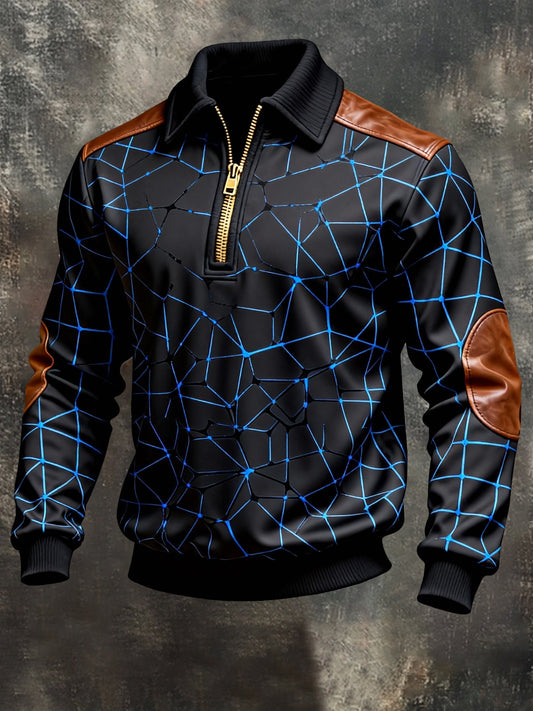 Men's Vintage Color-Block Printed Zip-Up Hoodie