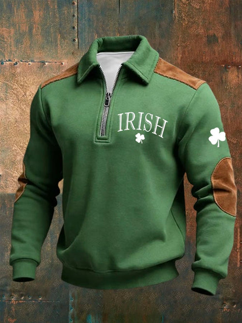 Men's St. Patrick's Day Printed Casual Zipper Sweatshirt