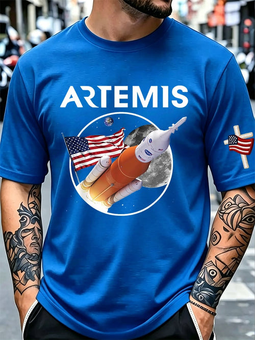 Men's Artemis II Moon Mission Themed Trendy T-Shirt for Space Enthusiasts