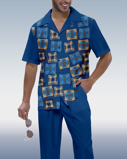 Rianmond Men's Color Block Short Sleeve Shirt Walking Set 319