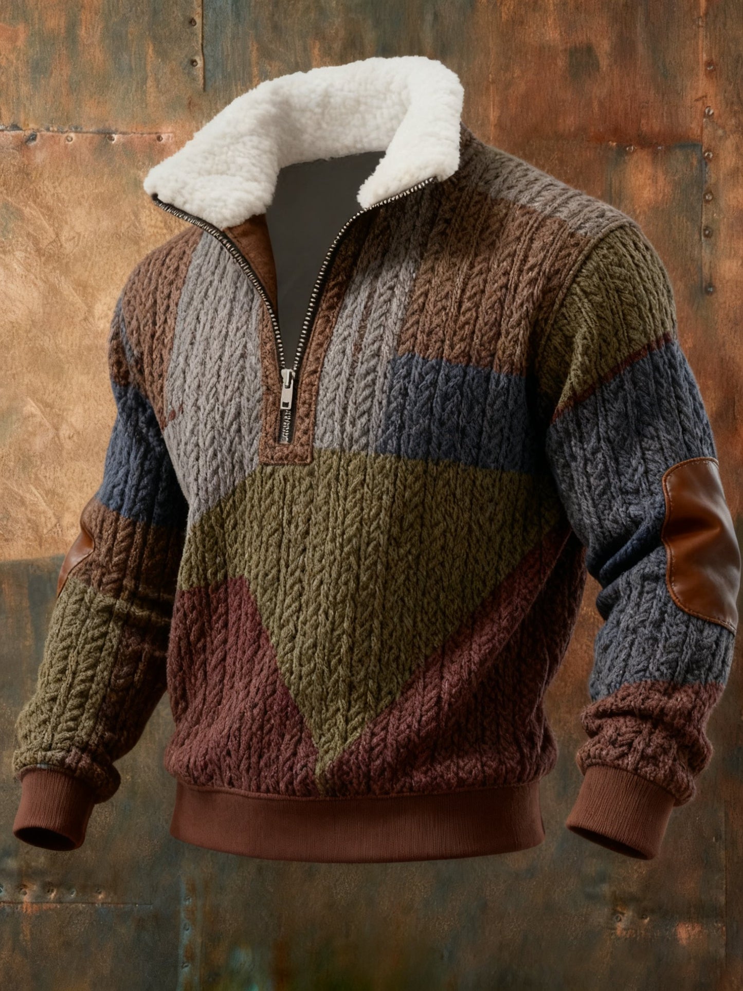 Men's Cable Textured Print Casual Sweatshirt