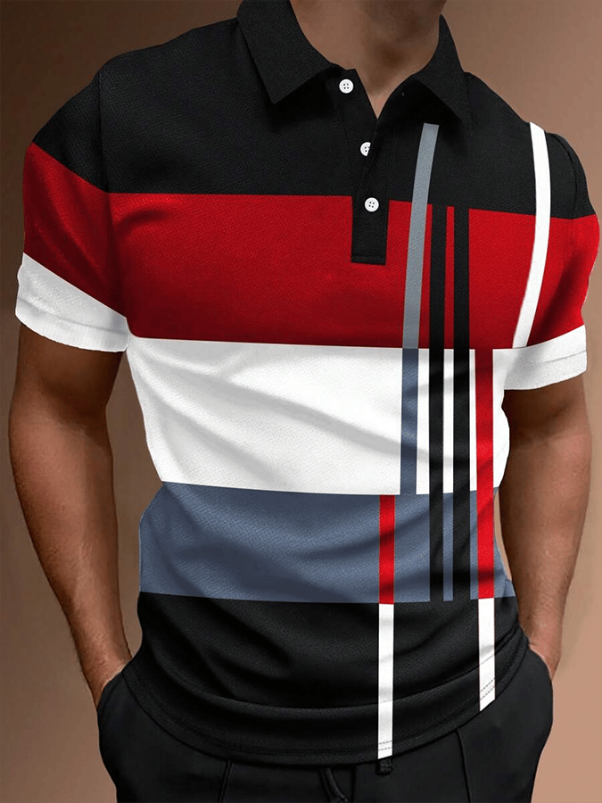 Men's Retro Contrast Design Button Short Sleeve Casual Polo Shirt