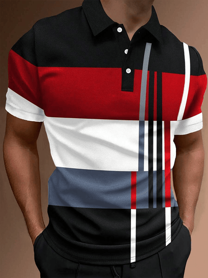 Men's Retro Contrast Design Button Short Sleeve Casual Polo Shirt